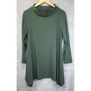 IC Collection By Connie K Green Tunic Top Medium Lagenlook Pockets Mock Neck